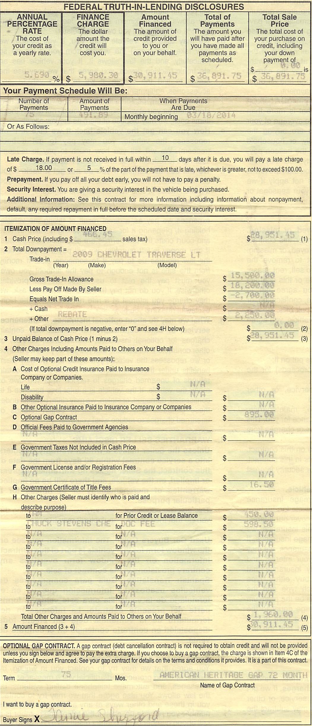 vehicle sale agreement