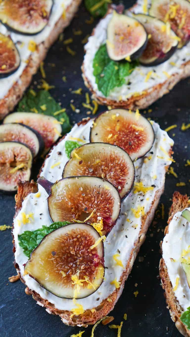 fig toast on a slate board
