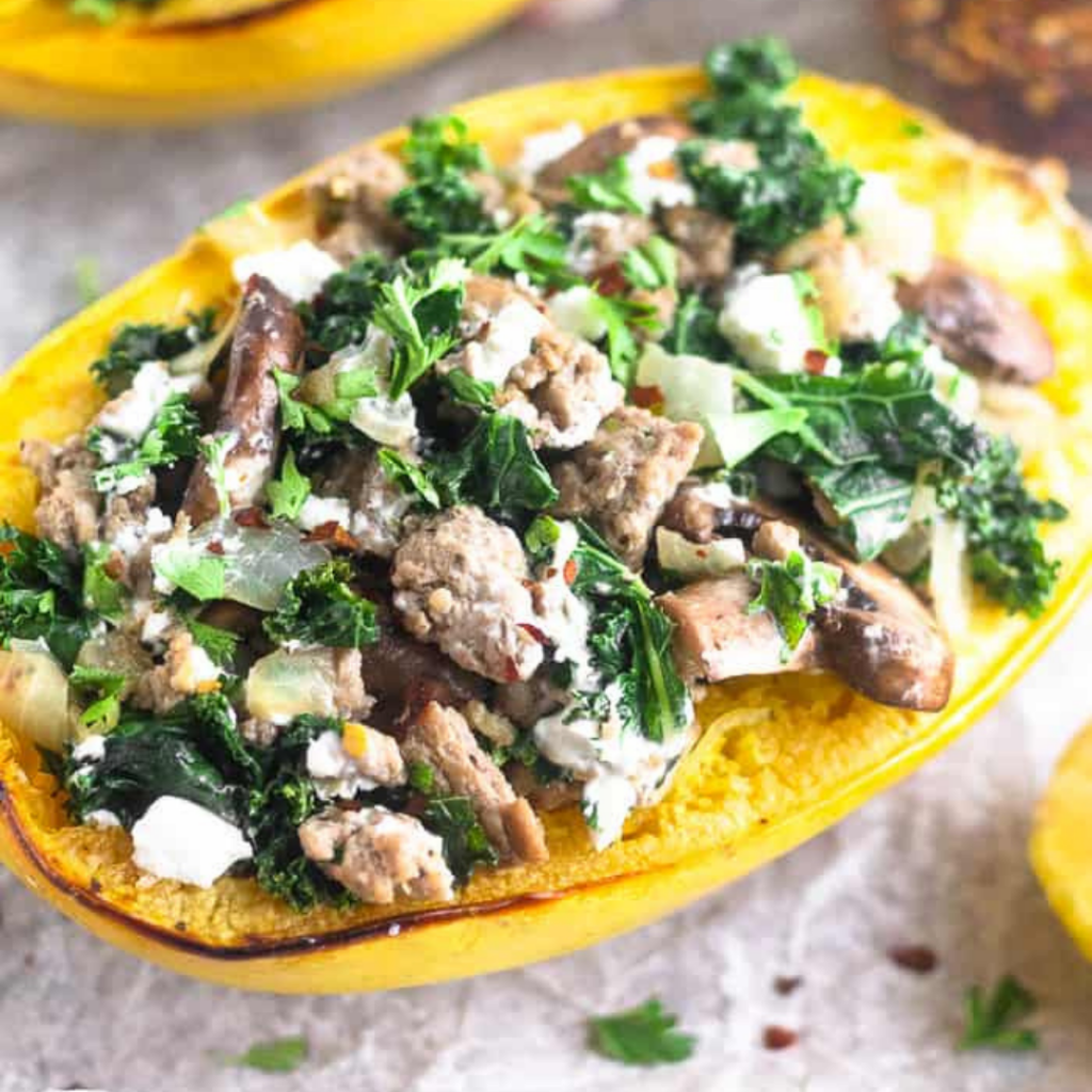 turkey kale spaghetti squash boats