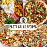 Four photos of pasta salad in bowls.