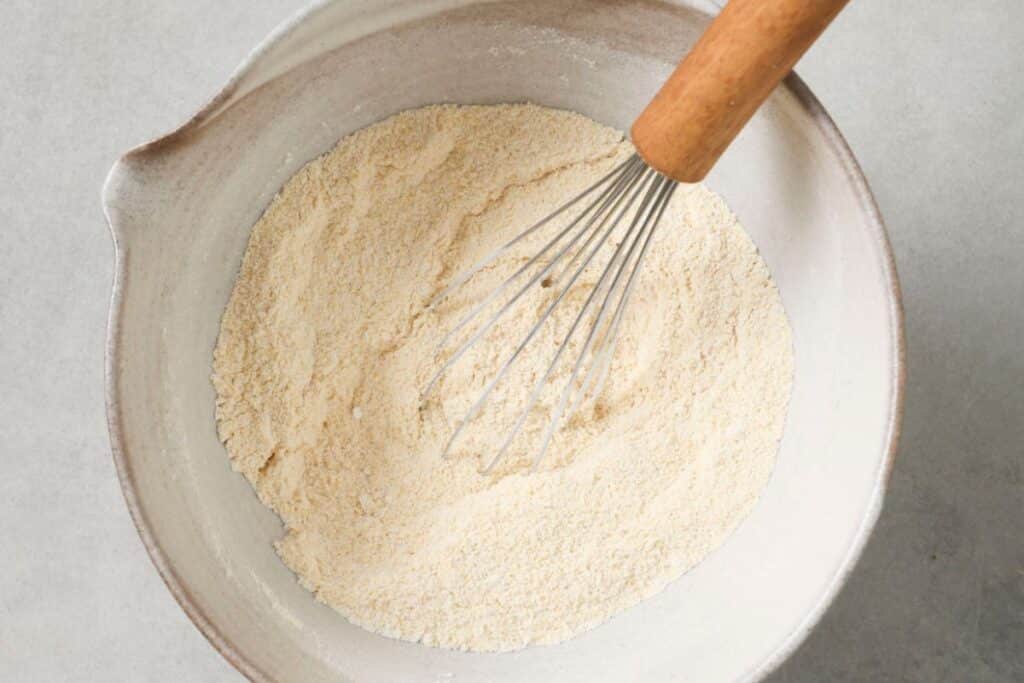 Whisking together the dry ingredients for the cornbread topping