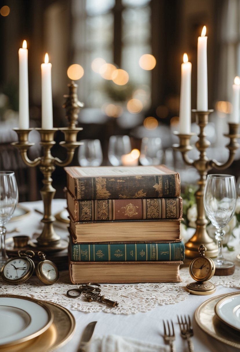 15 No-Flower Wedding Table Décor Ideas Using Books and Vintage Pieces for a Charming Celebration