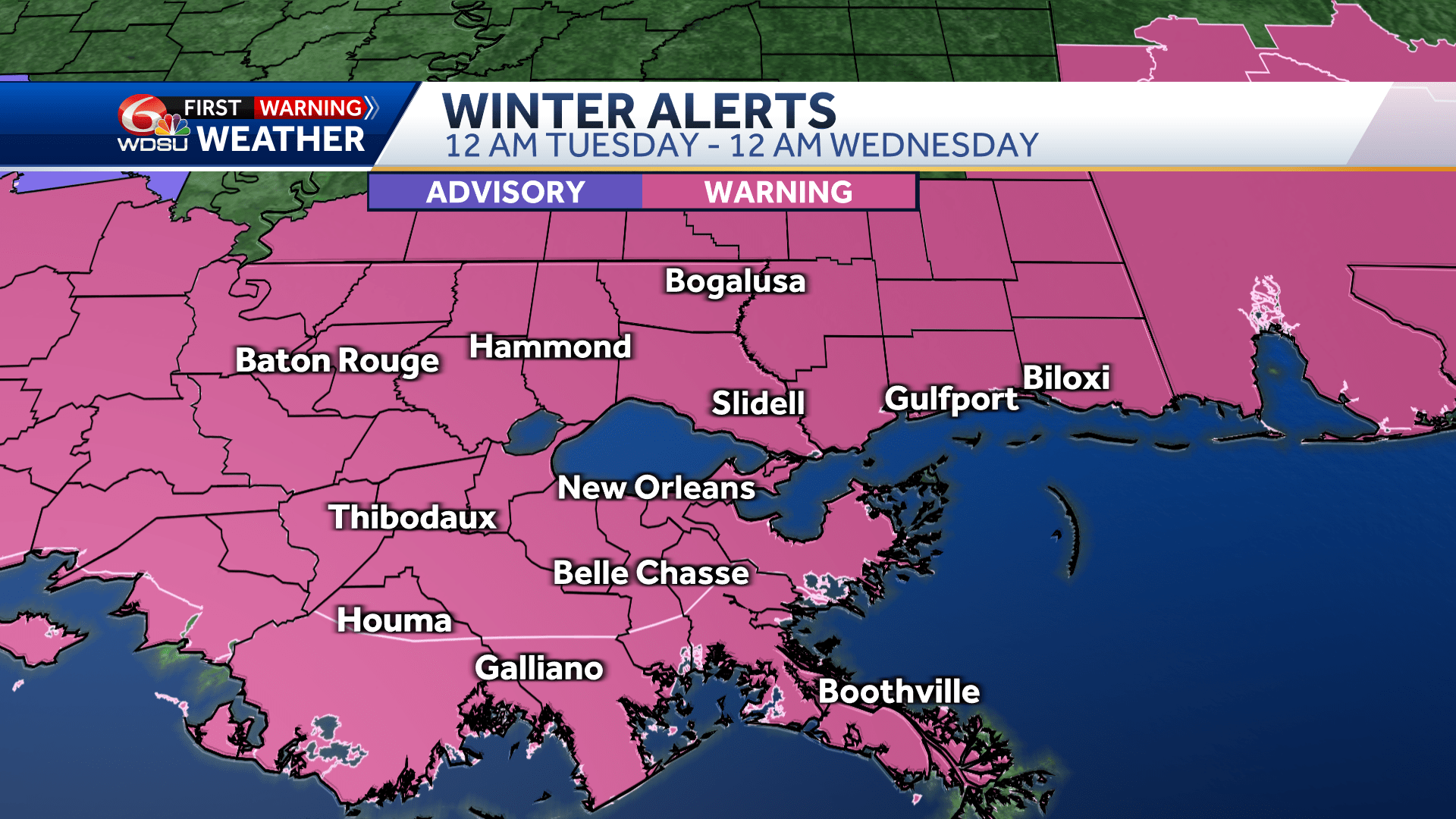 Southeast Louisiana and New Orleans snow warnings in place