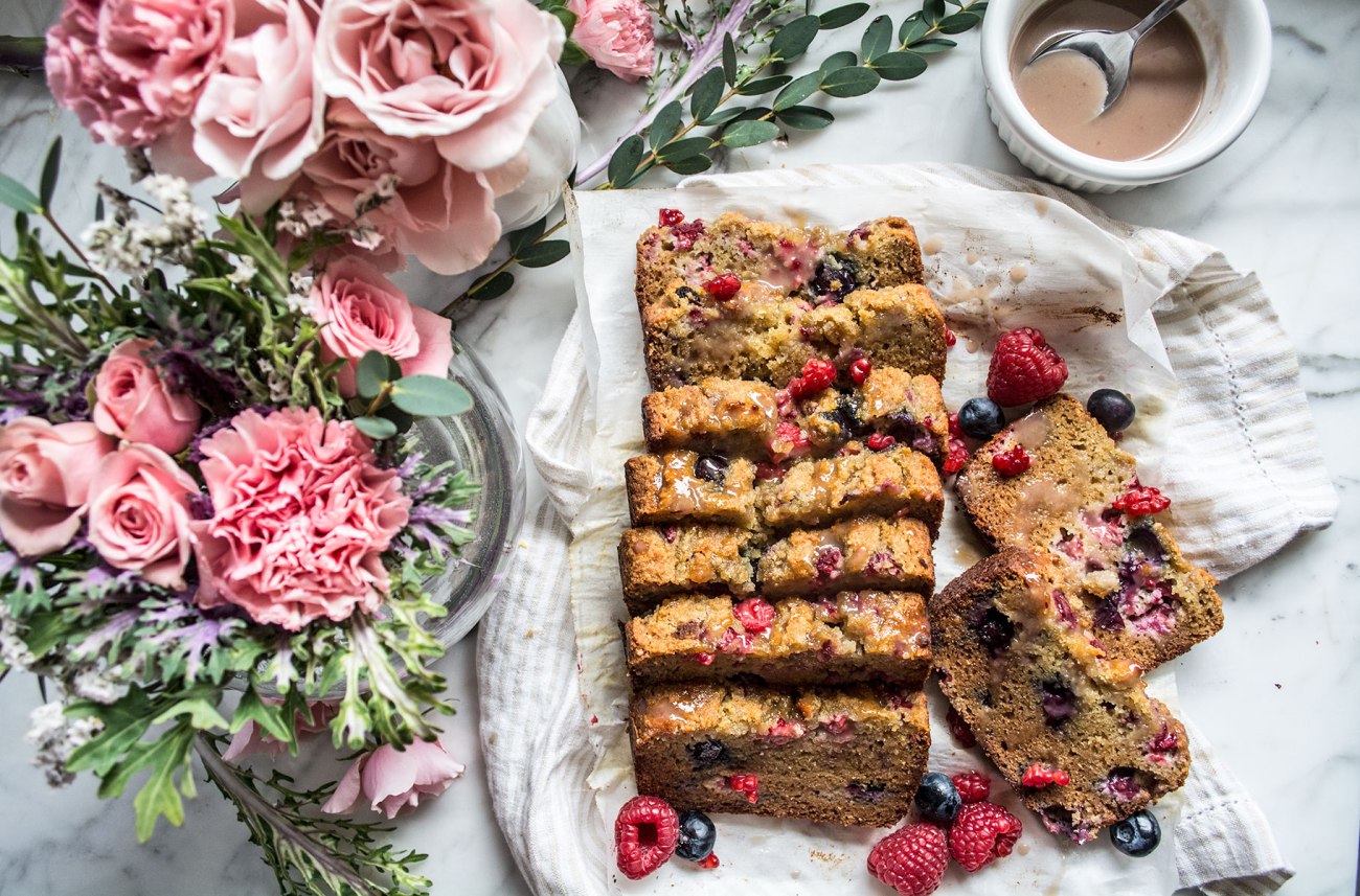 Paleo Lemon Blueberry Raspberry Bread