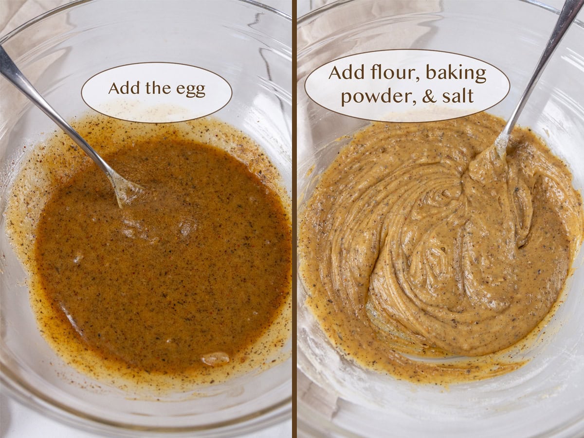 added egg on left and dry ingredients on right.