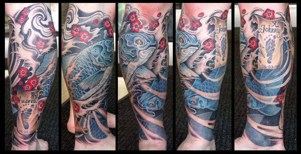 Koi Fish Tattoo Leg Tattoo Color Cherry Blossoms Waves | Flickr 525_x_1024_jpg