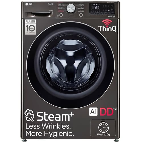 LG 11 Kg (Wash) / 7 Kg (Dry), AI Direct Drive Technology, Steam+ & Wi-Fi Front Load Fully Automatic Washer Dryer (FHD1107STB, Intelligent & Convenient Fabric Care, Wrinkle Care, Black Steel) LG 11 Kg (Wash) / 7 Kg (Dry), AI Direct Drive Technology, Steam+ & Wi-Fi Front Load Fully Automatic Washer Dryer (FHD1107STB, Intelligent & Convenient Fabric Care, Wrinkle Care, Black Steel)