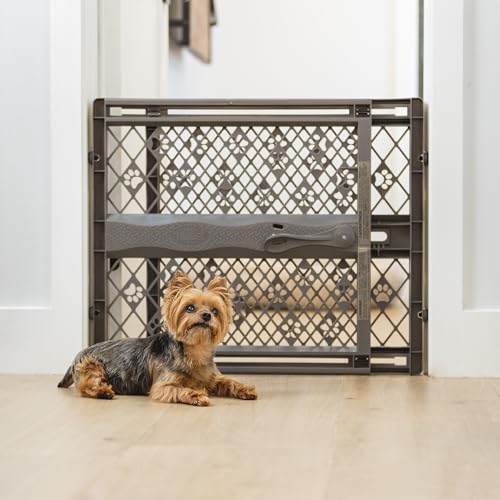 MYPET North States Paws Portable Pet Gate: 26-40″ Wide. Pressure Mount. No Tools Needed. Made in USA. Dog Gate 23″ Tall, Expandable, Durable Dog Gates for Doorways, Fieldstone Gray