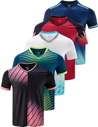 5 Pack Mens V-Neck Dry Fit T-Shirts, Active Athletic Short Sleeve Workout Tops, …