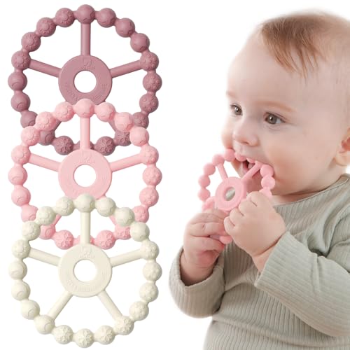 3 Pack Ring Teether for Babies 0-6 Months Silicone Relief