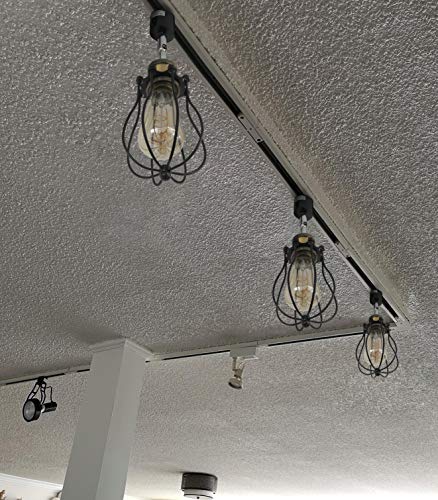 Kiven Vintage Wire Cage Semi Track Lighting Heads Compatible with Single Circuit H Type Track Lighting, Industrial Black Metal Caged Track Rail Light Fixture 3-Pack