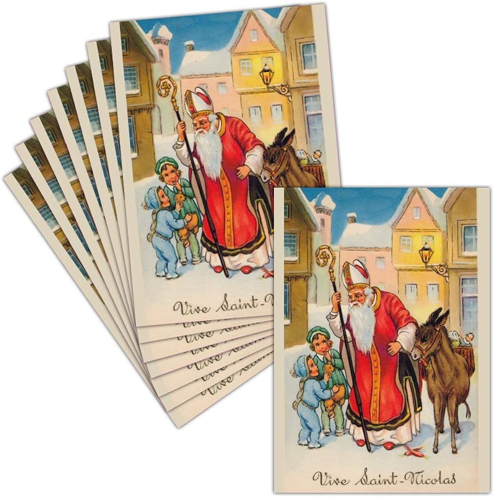 MERCI-FACTEUR.COM Carte Saint Nicolas Ancienne et Vintage — 8 Cartes Non Pliées ➽ 3 Formats Dispos — Carte Saint Nicolas Et Son âne : Amazon.fr: Fournitures de bureau Cartes st nicolas