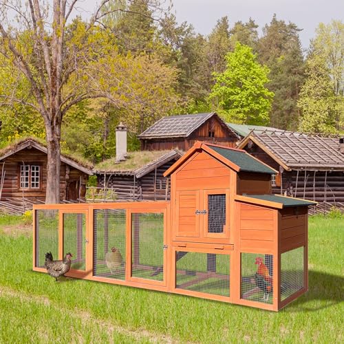 YOPTO Wooden Chicken Coop,Waterproof Chicken Run with Ockable Doors and Strong Wire Mesh,Hen House w/Removable Sliding Tray,Pet Exercise Pen for Outdoor Yard Farm,Rabbit Duck Cat,Natural