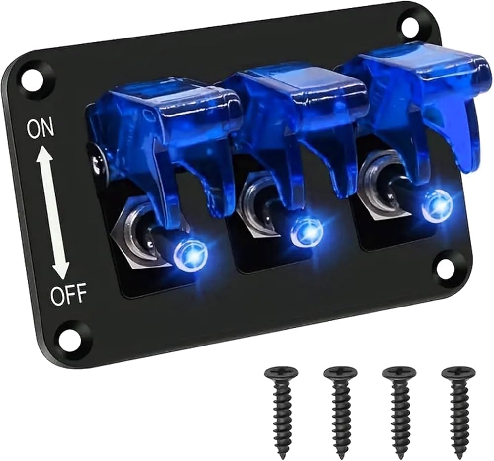 Amazon.co.jp: KAJENO 防水 マリンボート ロッカースイッチパネル 3連 20Aヒューズ付き LEDライト 車 RV 車 トラック 防水 ロッカースイッチ トグル オン オフ オン 12V20A 24V: 車&バイク