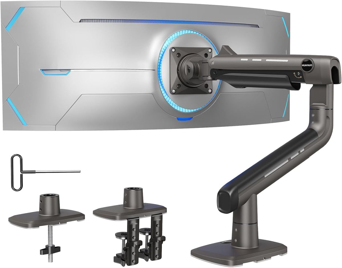 HUANUO Heavy Duty Monitor Arm for Ultrawide Screens up to 49″, Holds 4…