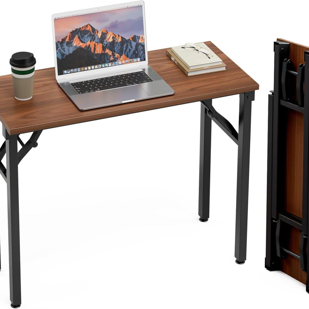 Small Computer Desk Folding Table – 35.8″ Foldable Office Desk, No Assembly, Perfect for Small Spaces in Bedroom, Dorm, or Apartment, Portable Mini Desk or Study Table with Compact Design， Walnut