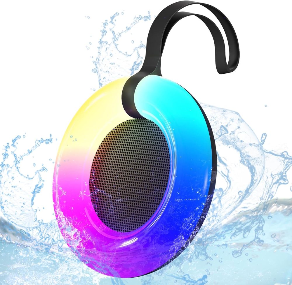 IPX7 Waterproof Speaker with Dynamic LED Light,Bluetooth Shower Speaker,Portable Bluetooth Speakers,Floating, True Wireless Stereo for Outdoor/Pool/Beach,BT5.3/TF-Card,Ideal Gifts(Black)