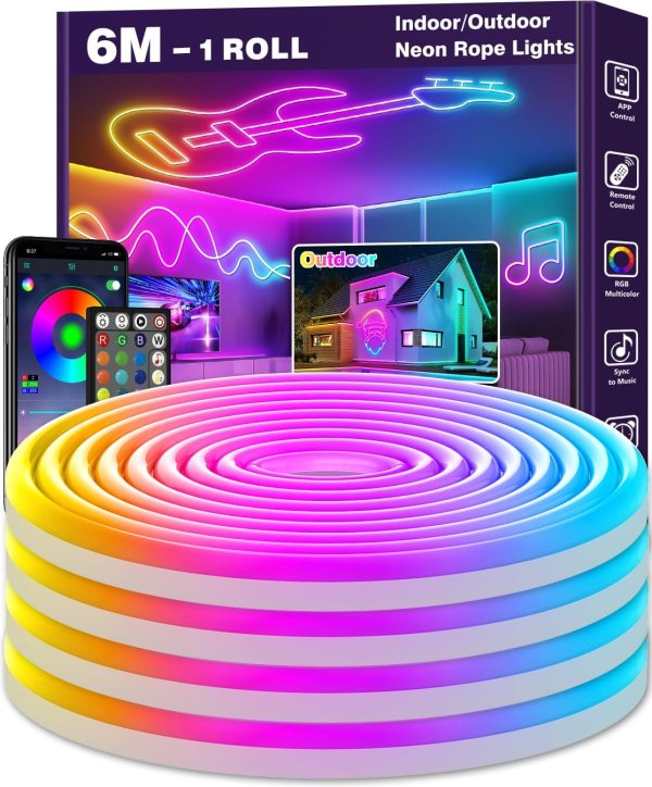 LETIANPAI 6m Neon Rope Lights, Multiple Modes,Flexible LED Cord Lights Controlle… – Was £19.99, Now £14.44