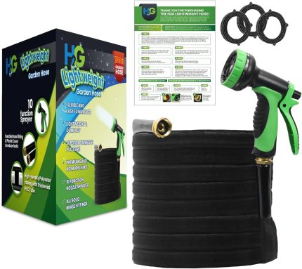 H₂G Non-Expanding Lightweight Garden Hose 100ft | Superior Strength Flexible Water Hose 100 ft | Multipurpose Hose | 3/4 Brass Connectors with protective cover | 10 Mode Sprayer | Attractively boxed