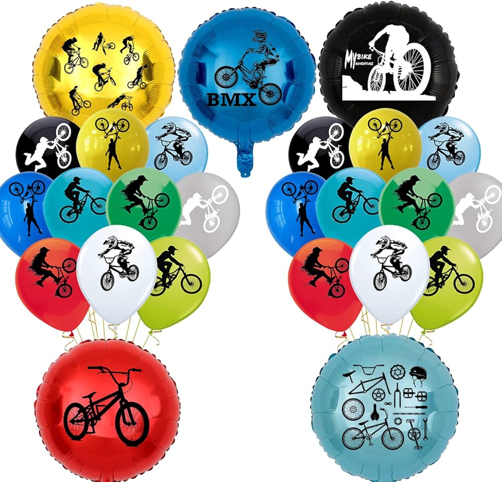 25 Pieces Bike Party Decorations BMX Bike Game Party 12inch Latex Balloons 18inch Foil Balloons, Bicycle Party Balloon Supplies for Boy Girl Kids Racing Bike Extreme Sports Fans Party Supplies : Buy