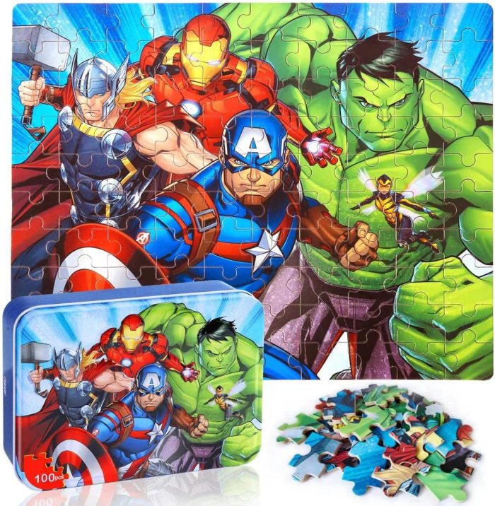 LELEMON Puzzles for Kids Ages 4-8,100 Piece Puzzles for Kids in a Metal Box, Educational Kids Puzzles Jigsaw Puzzles 100 Piece Puzzle Games Puzzle Toys Childrens Puzzles for Girls and Boys