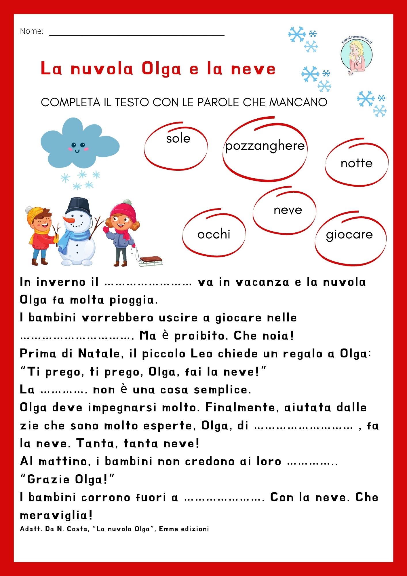 La Nuvola Olga E La Neve - Classe Ii- Scheda Didattica 2000_x_1414_jpg