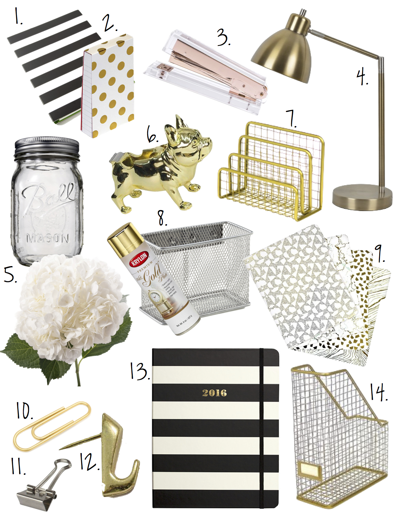 Black white and gold office decor