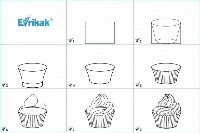 как нарисовать пирожное поэтапно