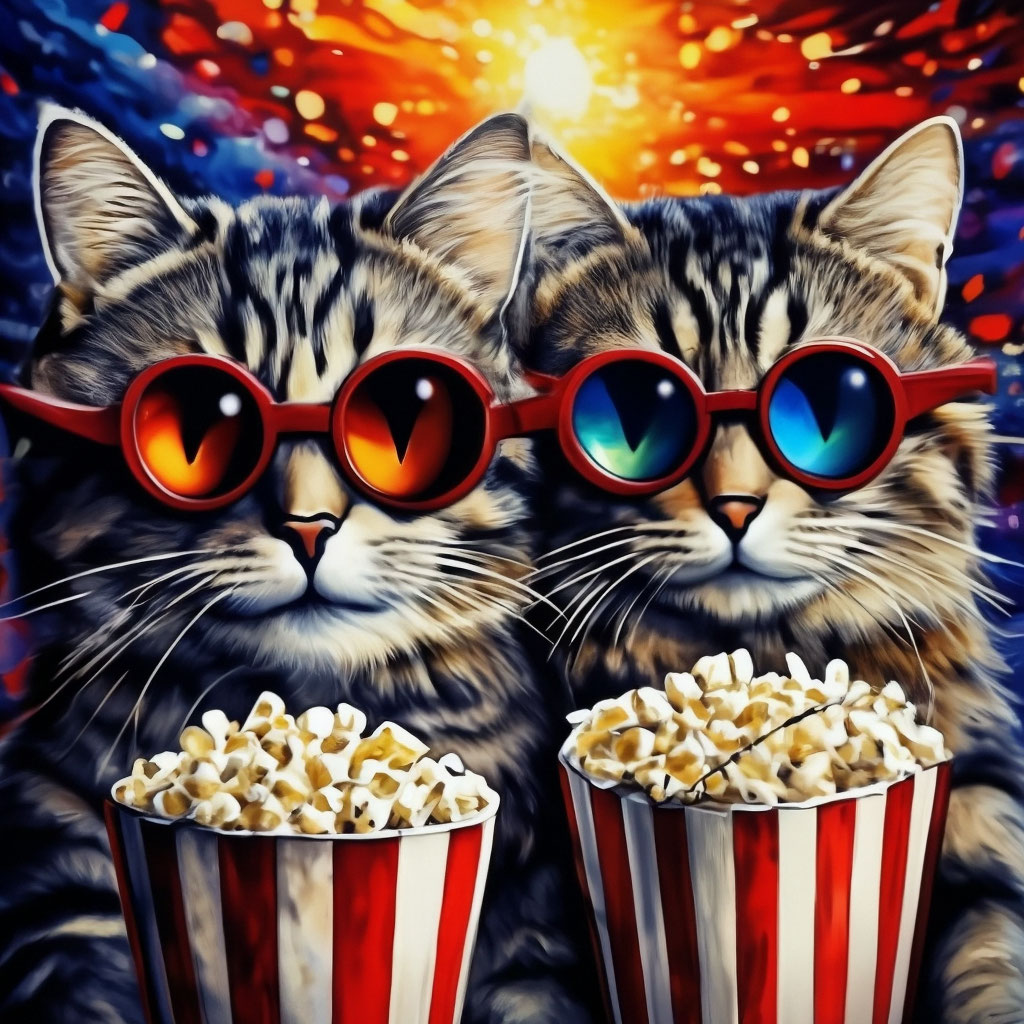 Кот ест попкорн gif
