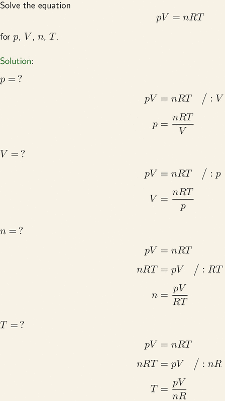 Rearranging equation pV = nRT.