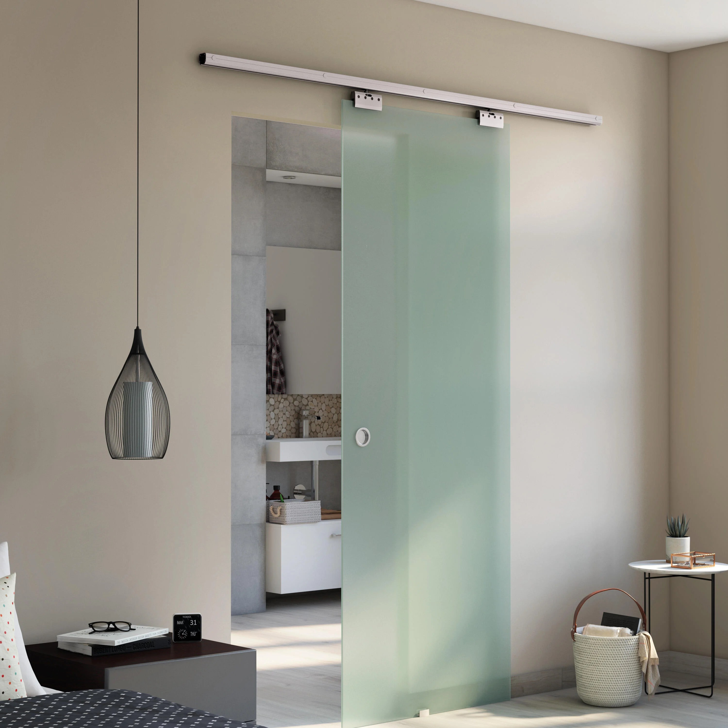 Porte en verre coulissante pour salle de bain