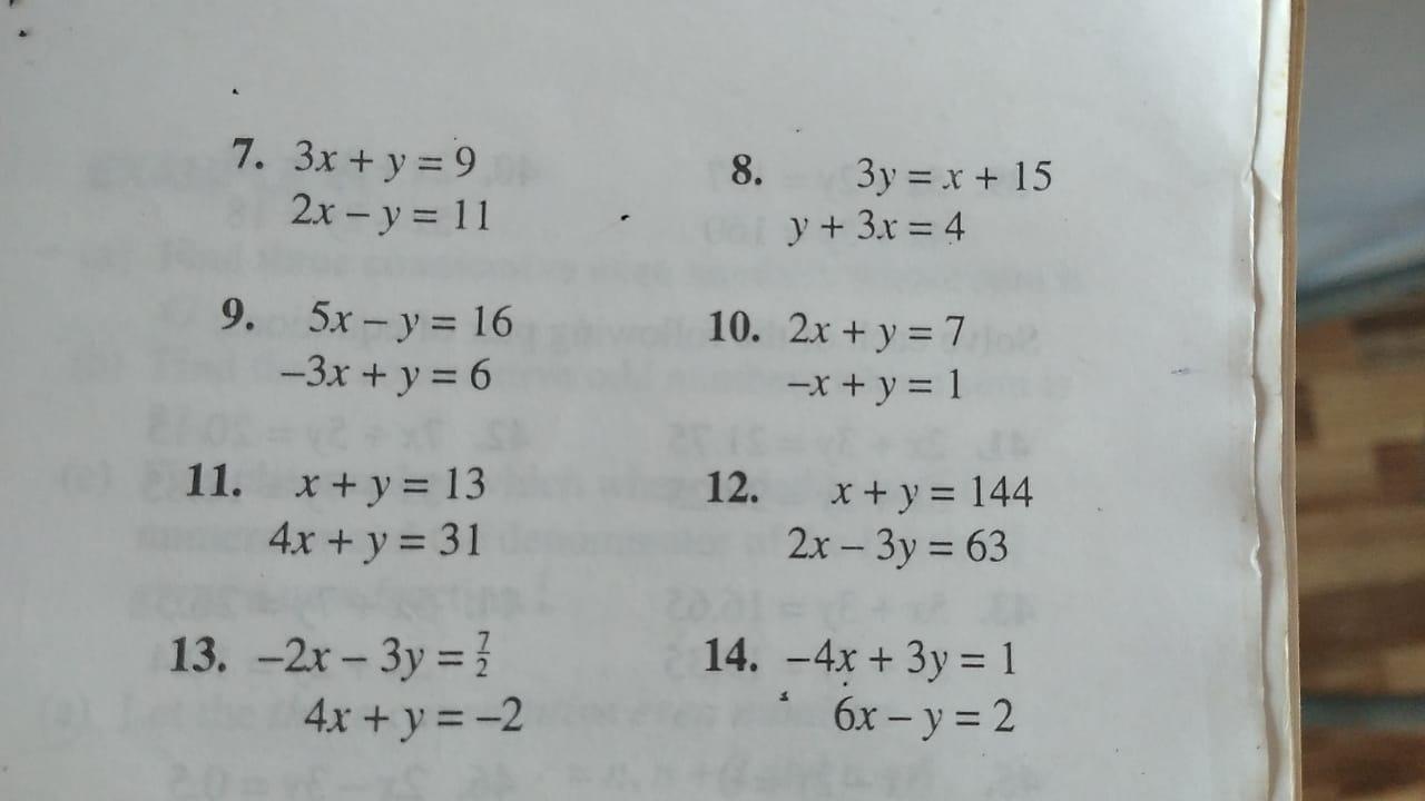 Solved 7. 3x + y = 9 2x - y = 11 8 . 3y = x + 15 y + 3.x = 4 | Chegg.com