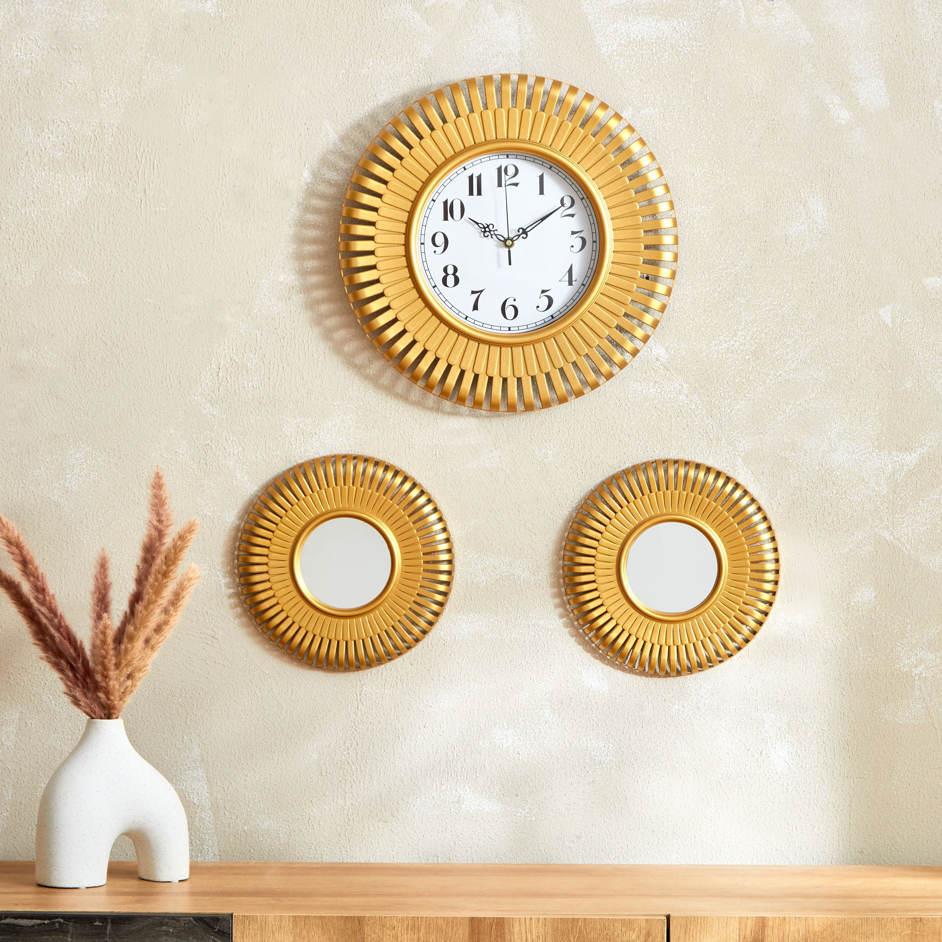 Halsey 3 Piece Wall Clock And Mirror Set In Uae Homebox Halsey 3 Piece Wall Clock And