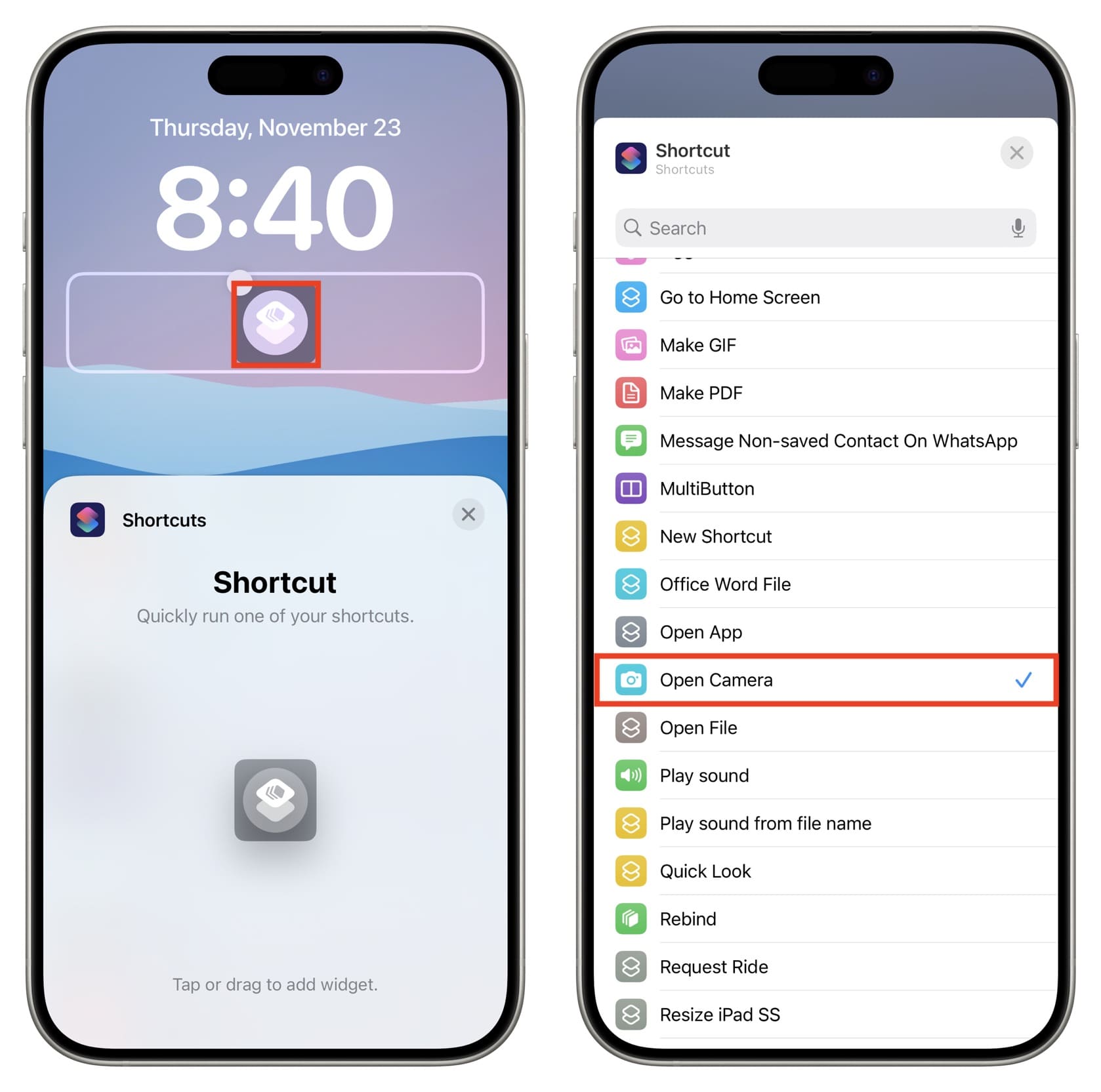 3. Add a camera shortcut under your Lock Screen clock. Camctrl