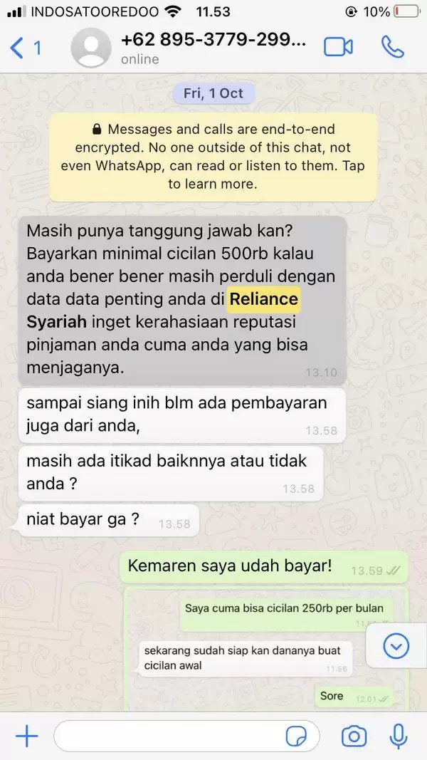 Collector Pinjol Reliance Syariah Meneror, Walaupun Sudah Membayar dengan  Mencicil - Media Konsumen