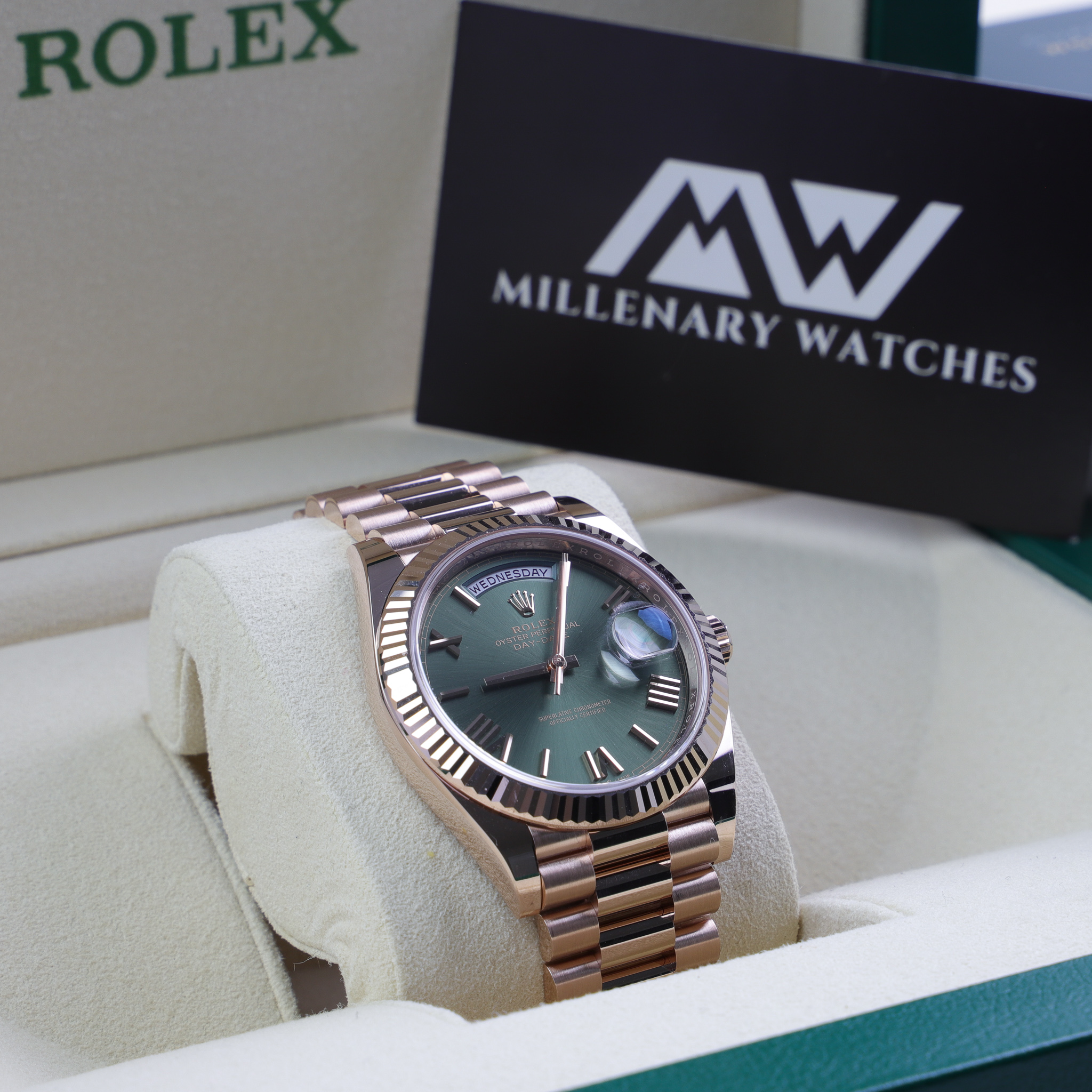 Rolex Day Date Rose Gold 40mm 60th Anniversary Green Dial New 2021 Millenary Watches