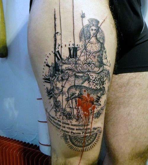 Men's Cool Upper Leg Tattoo Models | By Tattolover | Medium 556_x_500_jpg