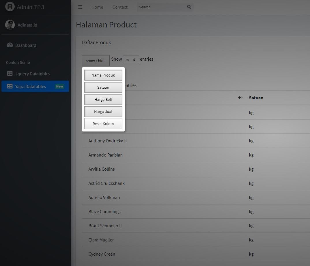 Server Side Datatables Menggunakan Yajra #2 Show Dan Hide Kolom Pada  Laravel AdminLte | by Adinata | Medium
