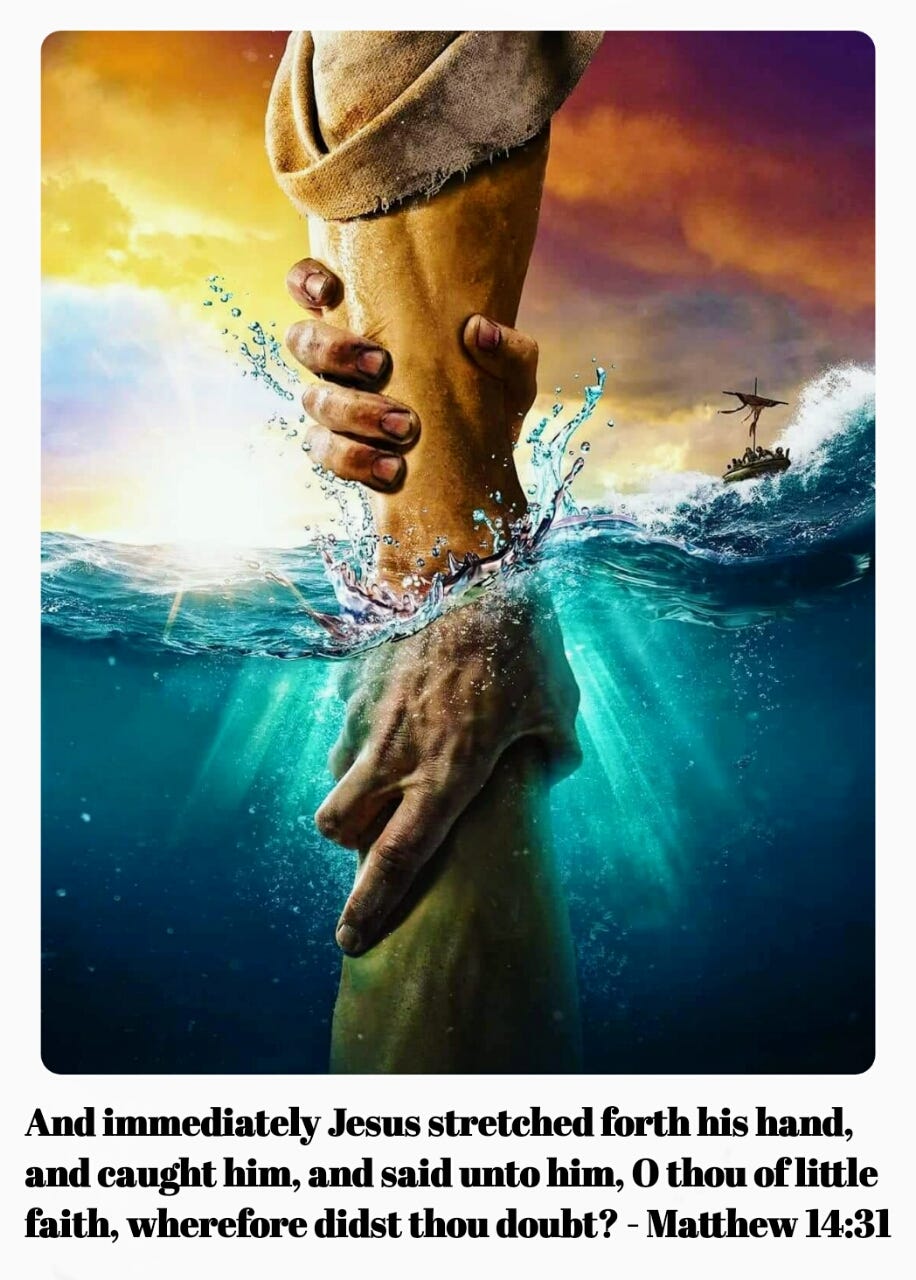 And immediately Jesus stretched forth his hand, and caught him, and said unto him, O thou of little… | by Keith McGivern | Medium Hand of christ