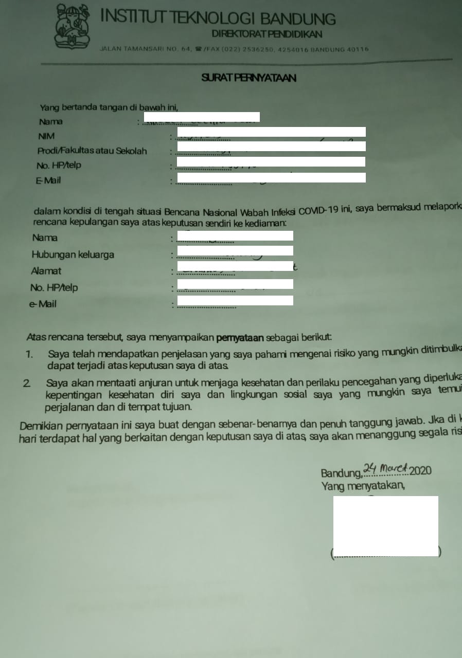 Surat Izin Pulang Kampung Halaman – Sekolah Ilmu dan Teknologi Hayati