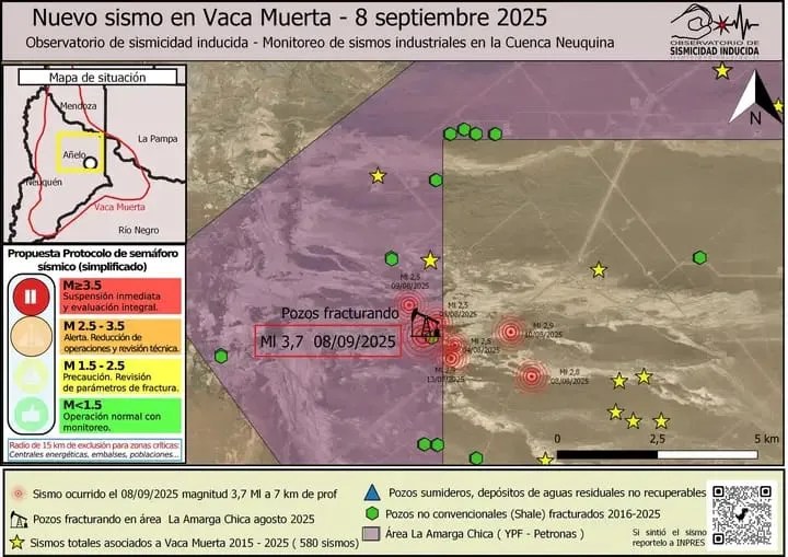 Nuevo sismo en Vaca Muerta: se registró este lunes a las 14:40 en cercanías de Añelo