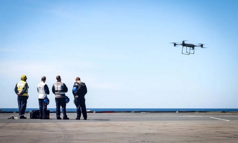 U.K. Carrier Strike Group Practice Drone Cargo Deliveries During Deployment