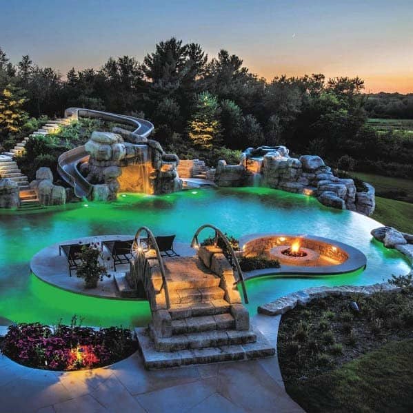 Top 32+ Stock Images backyard pool with rock waterfall and slide Latest