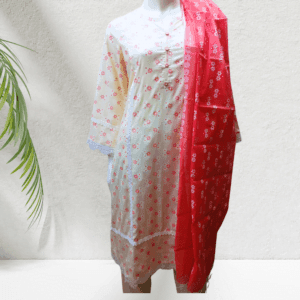 White Colore Salwar Kamiz, SLK-2290 Item: Salwar Kamiz Code: SLK-2290 Material: Scren Print, Lace, Linen, Half Silk, Price: 2950