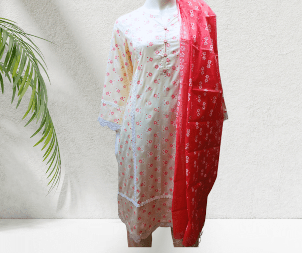 White Colore Salwar Kamiz, SLK-2290 Item: Salwar Kamiz Code: SLK-2290 Material: Scren Print, Lace, Linen, Half Silk, Price: 2950