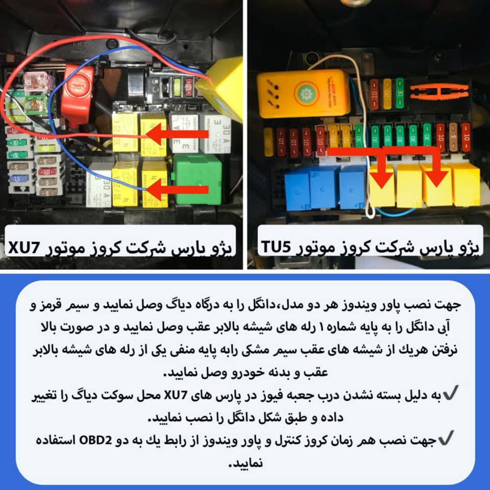 پاور ویندوز مدل دانگل مناسب پارس مالتى پلكس جلوآمپر کروز موتور XU7 – گروه صنعتی تولیدی نوتاش جعبه فیوز پژو پارس