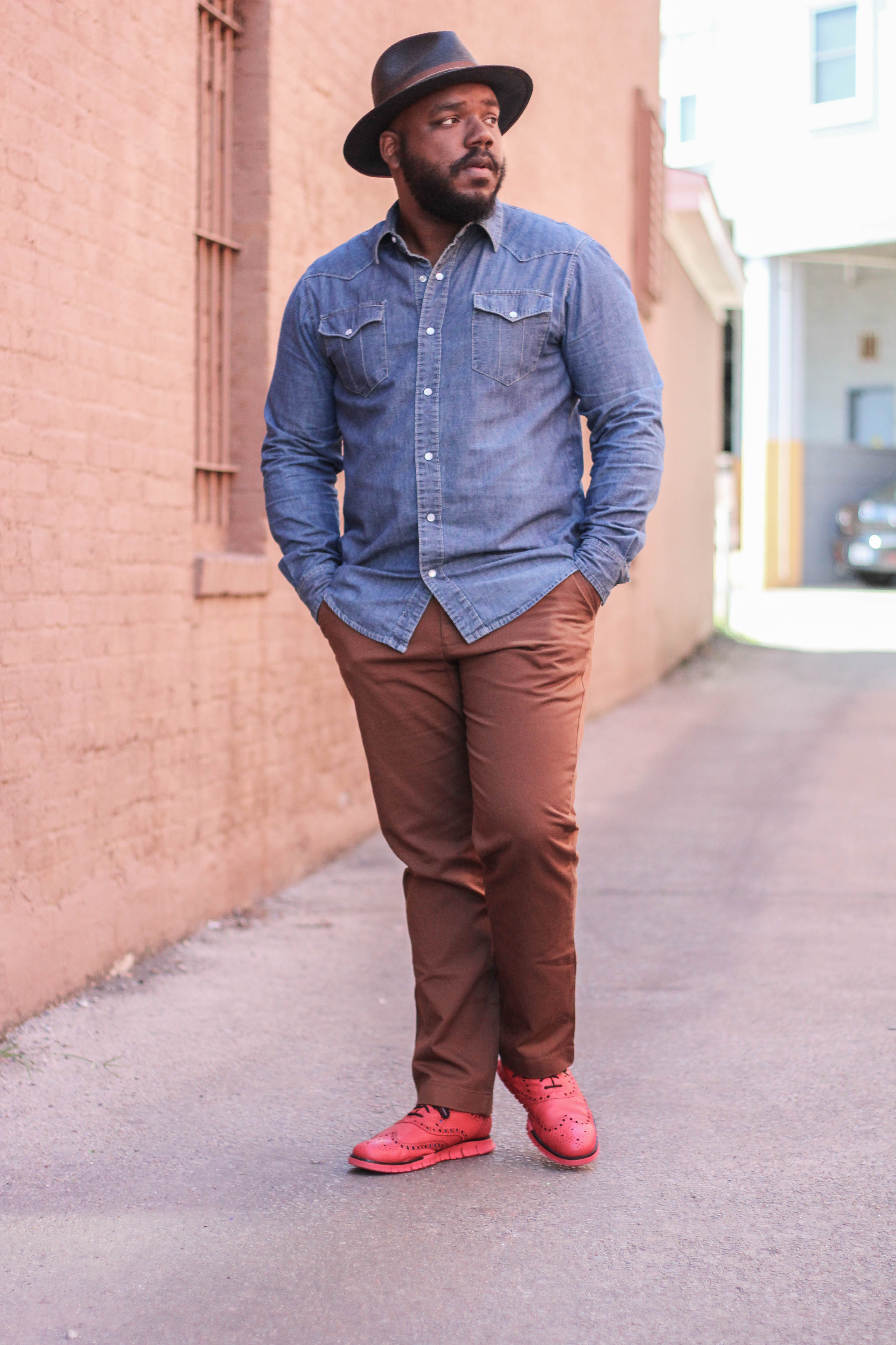 Cowboy boots with chinos