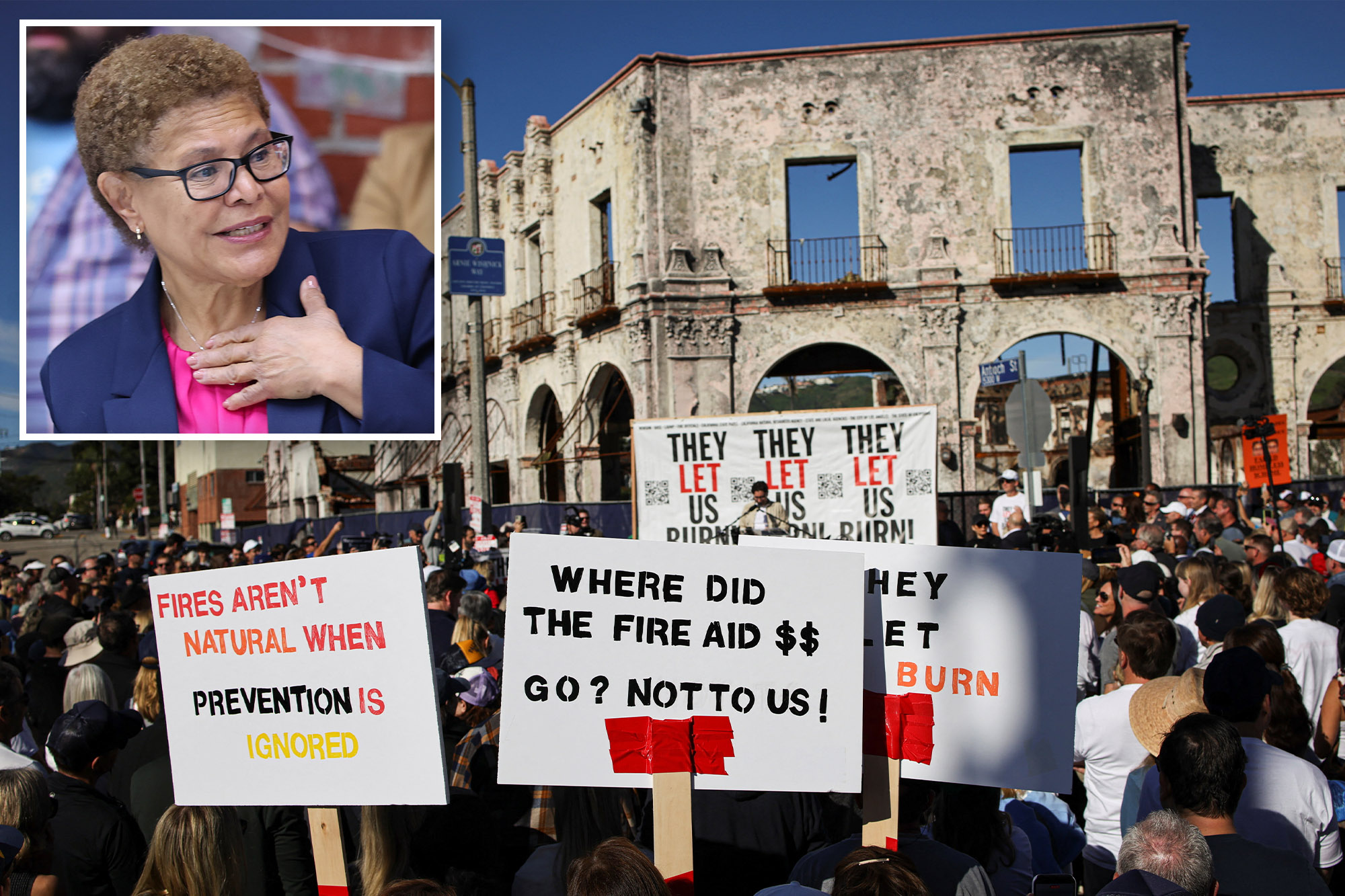 LA Mayor Bass brushes off Palisades fire protests, claims locals are ‘profiting’
