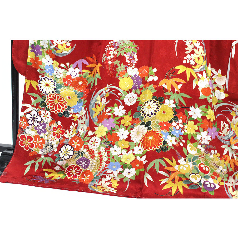 F-26 濃い赤 花丸尽し | 着物レンタルまつうら（貸衣装・貸衣裳）：名古屋市北区