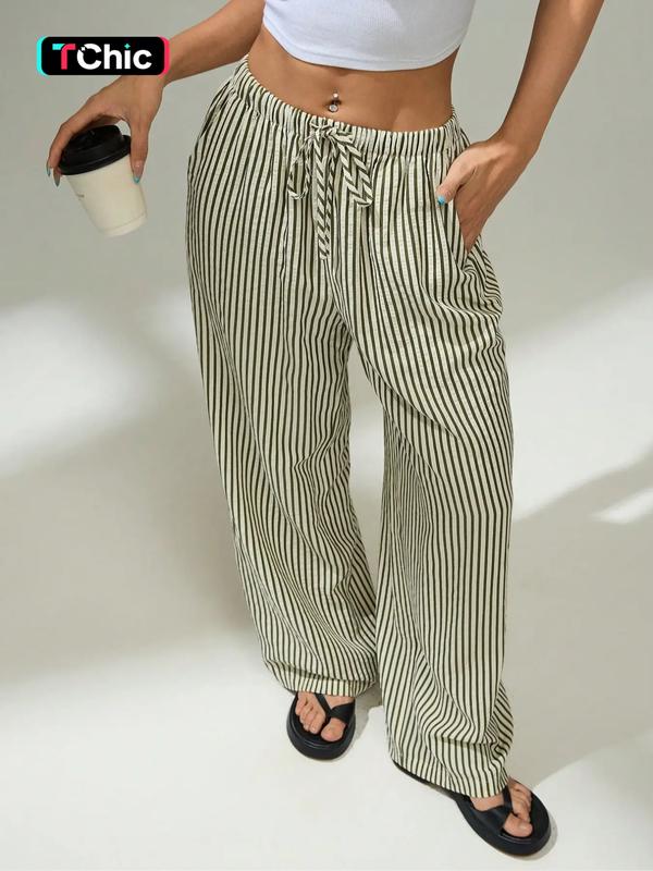Women's Striped Wide-Leg Drawstring Pants